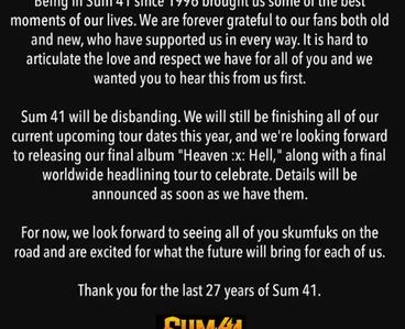 Sum 41 Announce Breakup After Final Album And Tour