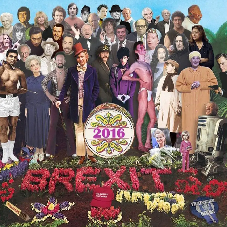 Cover of The Beatles album Sgt Pepper with celebrities that died in 2016 ***TWITTER PICTURE***