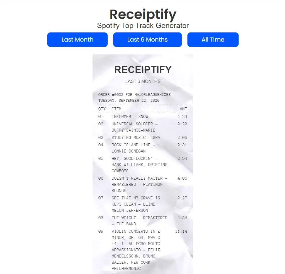 receipt spotify herokuapp