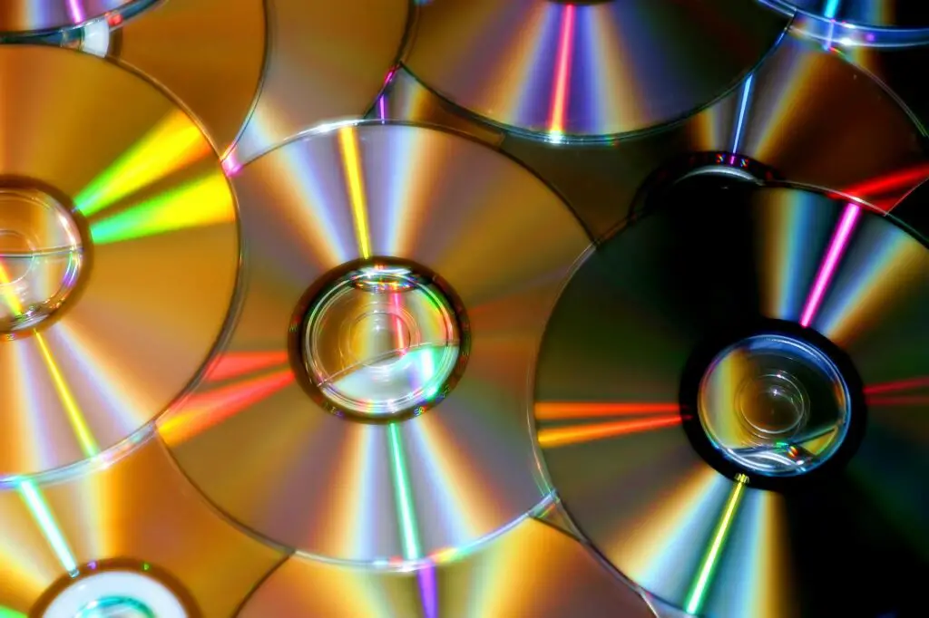 close up of compact discs