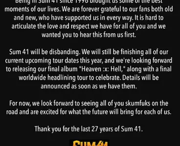 Sum 41 call it quits: 'Thank you for the last 27 years