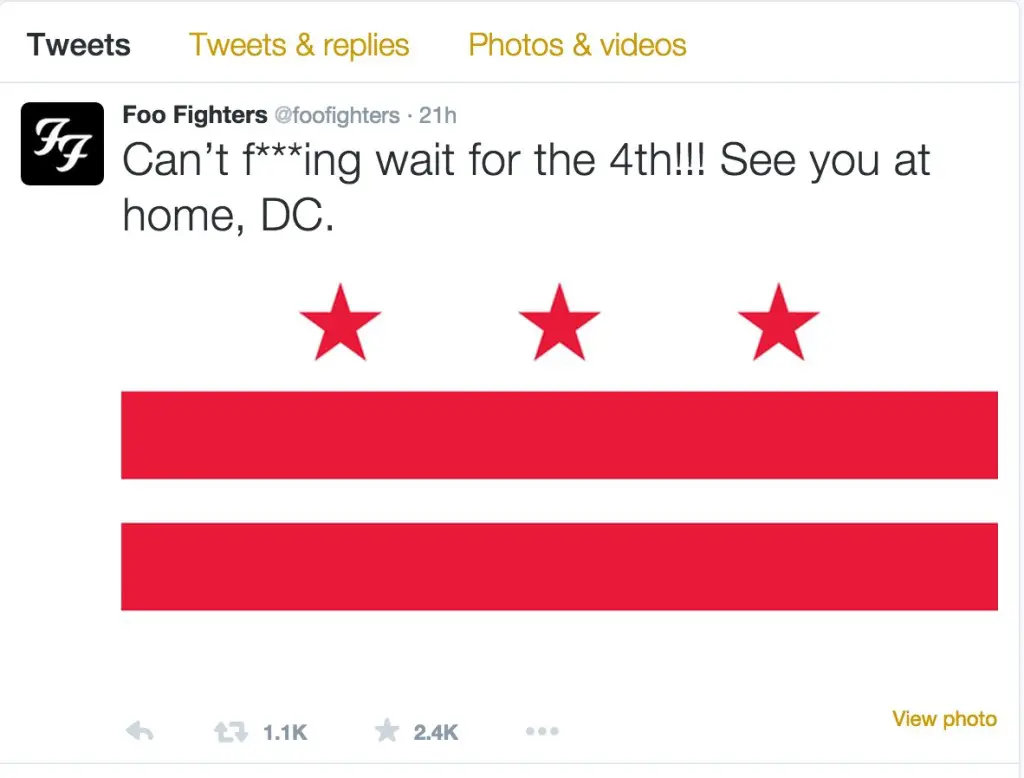 Foo Fighters tour tweet copy