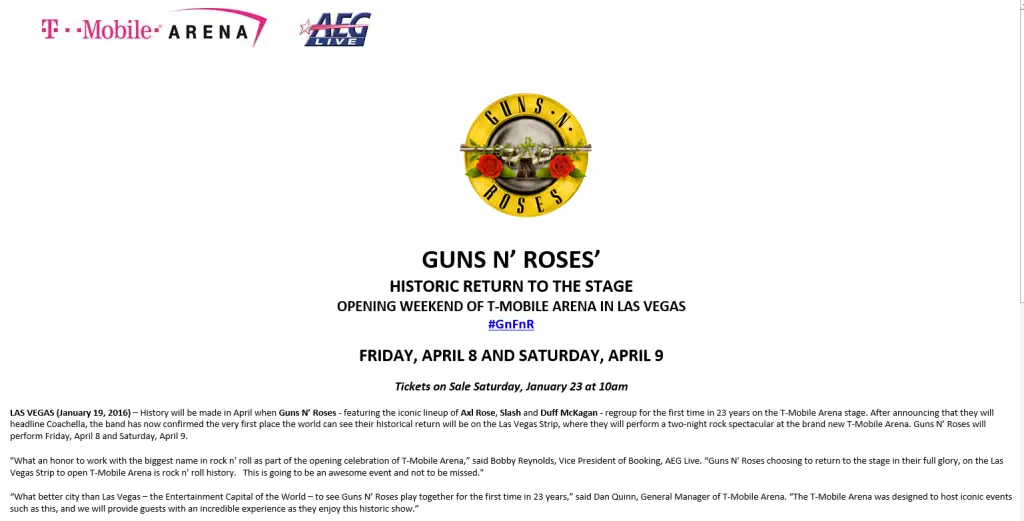 GunsNRoses Las Vegas announcement