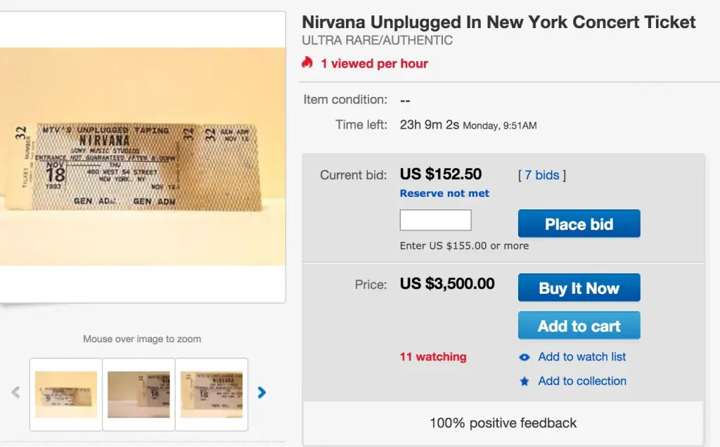 Nirvana Unplugged ticket copy