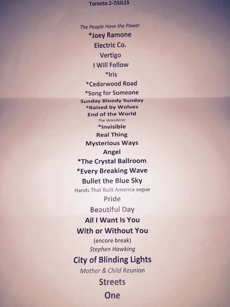 U2 Setlist Toronto 07-07-2015